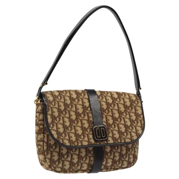 DIOR Trotter Canvas Shoulder Bag Brown Gold - Picture 1 of 12